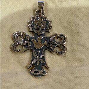 James Avery Retired Silver Cross Pendant with Intricate Design appro 1 3/4x1 1/2